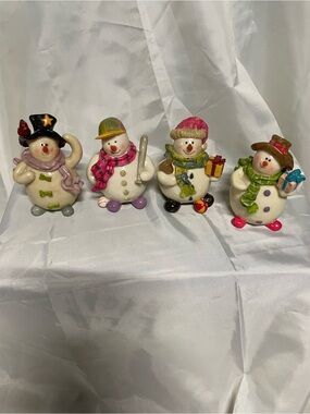Whimsical Ceramic Snowman Figurine Set - Multicolor Holiday Decor set of 4
